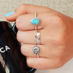 Smiling Sun and Moon Silver Ring