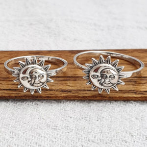 Smiling Sun and Moon Silver Ring