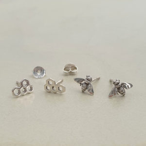 Bee Stud Earrings Oxidised Silver