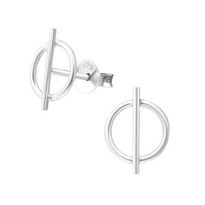 Circle Bar Silver Stud Earrings