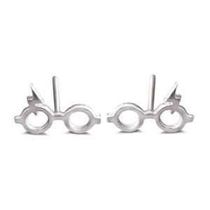 Lightning Bolt and Glasses Silver Stud Earrings