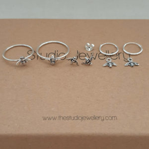 Bee Stud Earrings Oxidised Silver