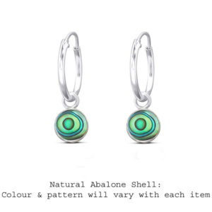 Abalone Disc Charm Silver Hoop Earrings