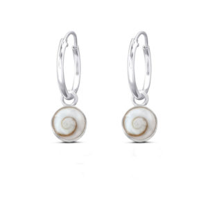 Shiva Shell Disc Charm Silver Hoop Earrings