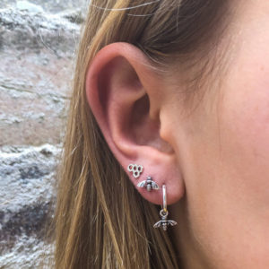 Bee Charm Silver Hoop Earrings