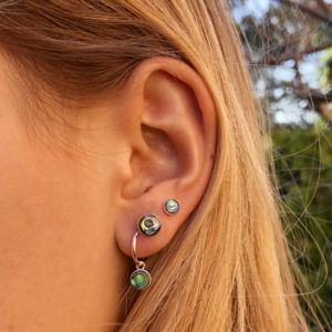 Abalone Disc Charm Silver Hoop Earrings