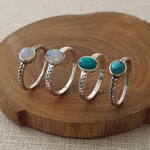 Oval Rope Band Moonstone Silver Ring