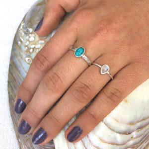 Oval Rope Band Turquoise Silver Ring