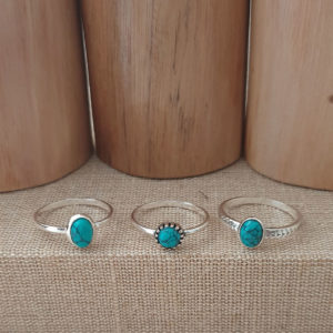 Oval Rope Band Turquoise Silver Ring