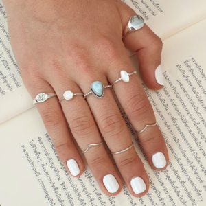 Marquise White Shell Silver Ring