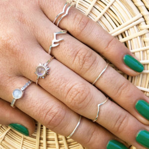 Dot Band Moonstone Silver Gemstone Ring