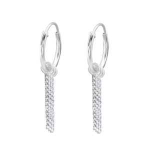 Chain Hoop Charm Silver Earrings