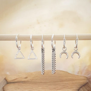 Chain Hoop Charm Silver Earrings