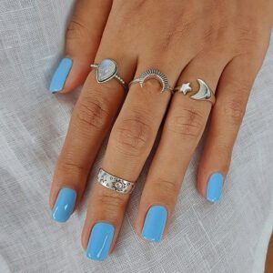 Crescent Moon Silver Boho Ring