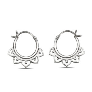 Small Mandala Silver Hoop Earrings