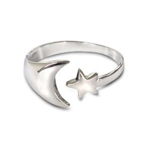 Big Moon Star Adjustable Silver Ring