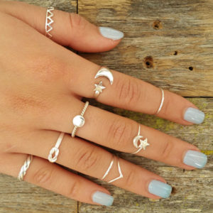 Big Moon Star Adjustable Silver Ring