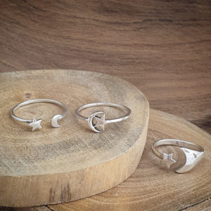 Big Moon Star Adjustable Silver Ring