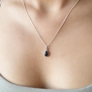 Water Drop Onyx Silver Necklace
