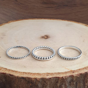 Slim Bead Band Silver Stacker Ring