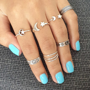 Moon Star Silver Ring