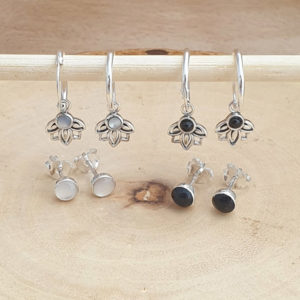 Small Black Silver Stud Earrings