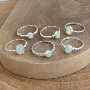 Opal Fine Banded Silver Ring