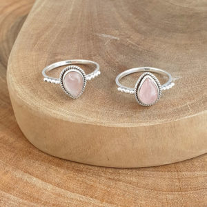 Water Drop Rose Quartz Sterling Silver Ring