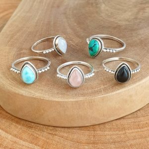 Water Drop Rose Quartz Sterling Silver Ring