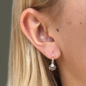 Mandala Shell Hoop Charm Silver Earrings