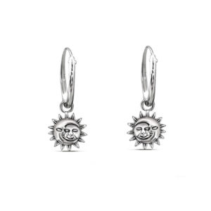 Smiling Sun Moon Silver Hoop Earrings