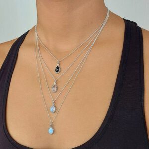 Water Drop Rose Quartz Silver Necklace