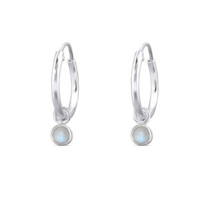 3mm Circle Moonstone Hoop Charm Earrings