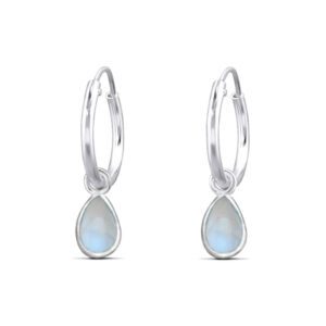 Tear Drop Moonstone Hoop Charm Earrings