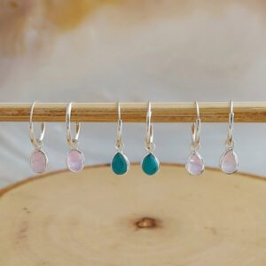 Tear Drop Moonstone Hoop Charm Earrings
