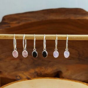 Oval Onyx Medium Hoop Charm Earrings