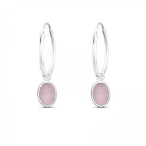 Oval Rose Quartz Medium Hoop Charm Earrings