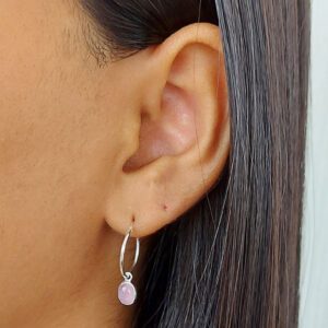 Oval Rose Quartz Medium Hoop Charm Earrings