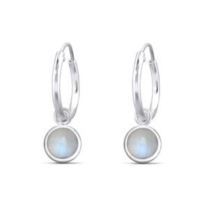 5mm Circle Moonstone Hoop Charm Earrings