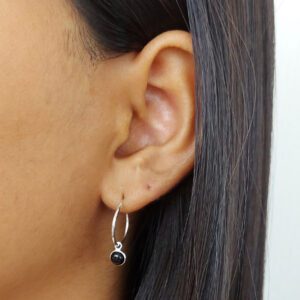 5mm Onyx Medium Hoop Charm Earrings