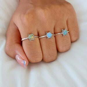 3 Bead Opal Silver Ring