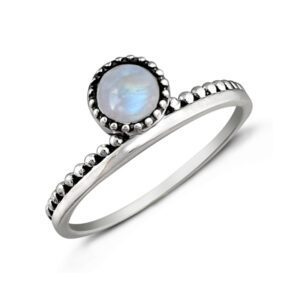 Moonstone Circle Beaded Band Silver Ring