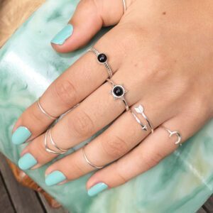 3 Bead Onyx Silver Ring