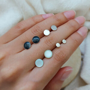 7mm Black Circle Silver Earring Studs