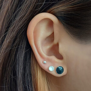 7mm Black Circle Silver Earring Studs