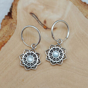 Mandala Flower Shell Silver Hoop Earring