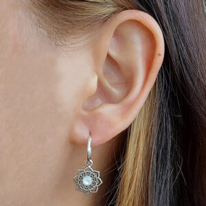 Mandala Flower Shell Silver Hoop Earring