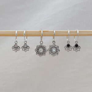 Mandala Flower Shell Silver Hoop Earring