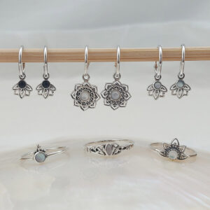 Mandala Flower Shell Silver Hoop Earring