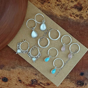 Tear Drop White Shell Silver Hoop Charm Earrings